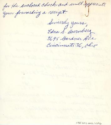 Letter from Edna Doernberg to Kneseth Israel concerning perpetual care dues, December 26, 1961