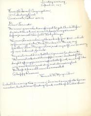Letter from Hannah Morgenstern to Kneseth Israel concerning her parents graves, April 23, 1967