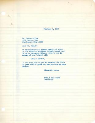 Letter from Kneseth Israel to Herman Miller concerning a donation, February 5, 1967