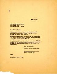 Letter from Kneseth Israel to Eugene Schottenstein concerning dues, May 18, 1966