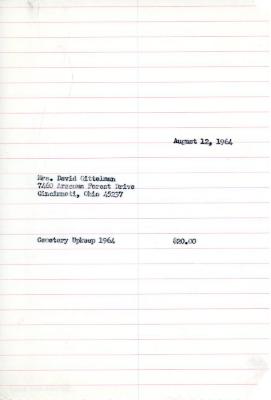 Cemetery upkeep statement for David Gittelman, August 12, 1964