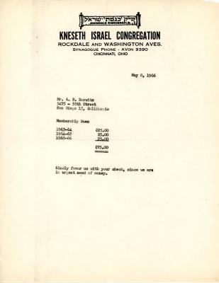 Cemetery upkeep statement for A.B. Horowitz, May 8, 1966