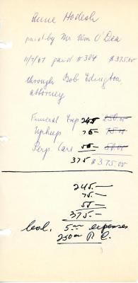 Anna Hadesh's cemetery account statement from Kneseth Israel beginning with November 7, 1967