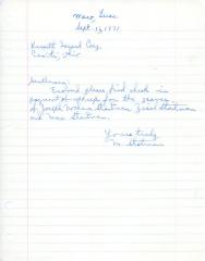 Letter from M. Statman to Kneseth Israel concerning grave upkeep, September 16, 1971