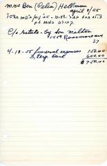 Celia Hellman's cemetery account statement from Kneseth Israel beginning April 18, 1955