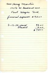 Harry Marlin's cemetery account statement from Kneseth Israel, beginning February 13, 1950