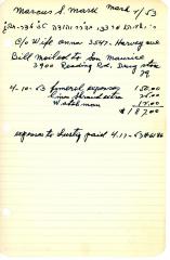 Marcus Mark's cemetery account statement from Kneseth Israel, beginning April 10, 1953