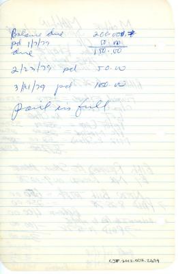 Mollie Mallin's cemetery account statement from Kneseth Israel, beginning August 25, 1978