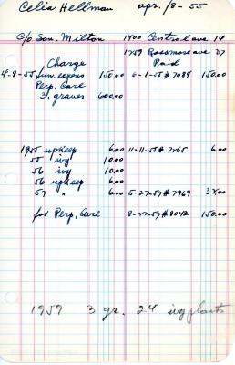 Celia Hellman's cemetery account statement from Kneseth Israel beginning with April 8, 1955