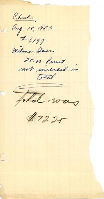 Wilma Iser's cemetery account statement from Kneseth Israel beginning August 18, 1953