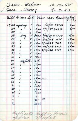 Wilma Iser's cemetery account statement from Kneseth Israel beginning in 1953