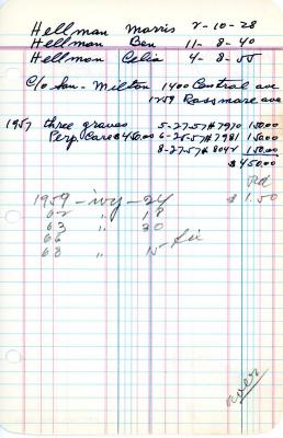 Morris Hellman's cemetery account statement from Kneseth Israel beginning in 1957