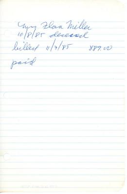 Flora Miller's cemetery account statement from Kneseth Israel, beginning October 8, 1985