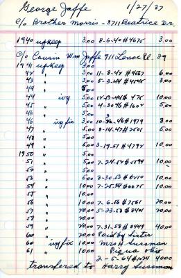 George Jaffe's cemetery account statement from Kneseth Israel, beginning in 1940