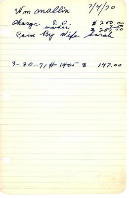William Mallin's cemetery account statement from Kneseth Israel, beginning March 30, 1971