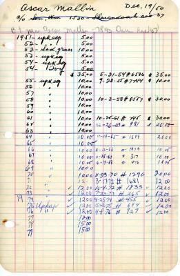 Oscar Mallin's cemetery account statement from Kneseth Israel, beginning in 1951