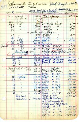 Sam Jacobson's cemetery account statement from Kneseth Israel beginning in 1945