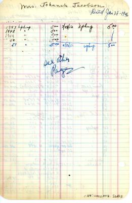 Sam Jacobson's cemetery account statement from Kneseth Israel beginning in 1945