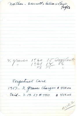 Nathan Family's cemetery account statement from Kneseth Israel, beginning in 1957