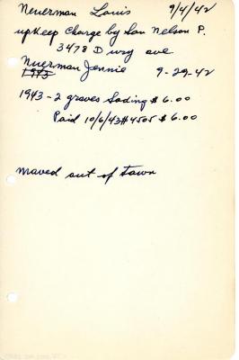 Louis Neuerman's cemetery account statement from Kneseth Israel, beginning September 29, 1942
