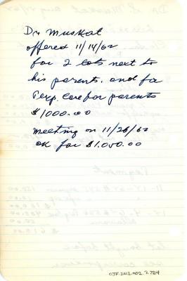 Dr. M.S. Muskat's cemetery account statement from Kneseth Israel, beginning September 17, 1962