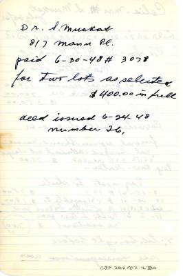 Celia Muskat's cemetery account statement from Kneseth Israel, beginning August 10, 1961