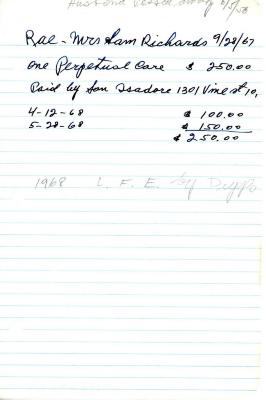 Rae Richards's cemetery account statement from Kneseth Israel, beginning April 12, 1968