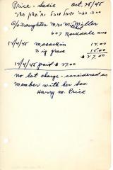 Sadie Price's cemetery account statement from Kneseth Israel, beginning December 4, 1945