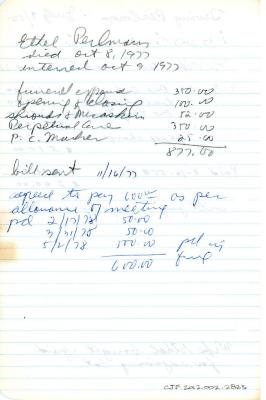 Irving Perlman's cemetery account statement from Kneseth Israel, beginning July 9, 1955