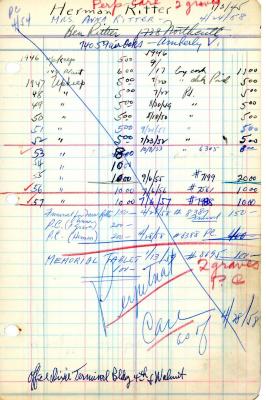 Herman Ritter's cemetery account statement from Kneseth Israel, beginning in 1946