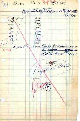 Sadie Price's cemetery account statement from Kneseth Israel, beginning in 1947