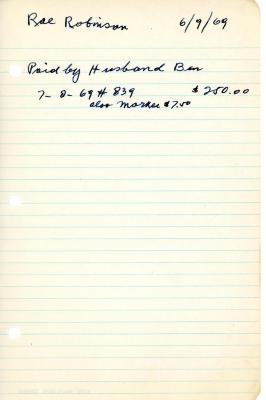 Rae Robinson cemetery account statement from Kneseth Israel, beginning July 2, 1969