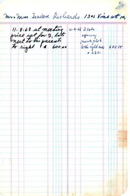 Isadore Richards's cemetery account statement from Kneseth Israel, beginning November 8, 1968