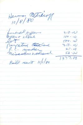 Mollie Pinsky's cemetery account statement from Kneseth Israel, beginning August 22, 1967
