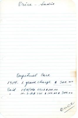 Sadie Price's cemetery account statement from Kneseth Israel, beginning in 1954