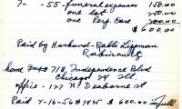 Esther Rabinowitz's cemetery account statement from Kneseth Israel, beginning September 6, 1954