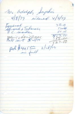 Adolph Saphir's cemetery account statement from Kneseth Israel, beginning July 28, 1978