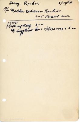 Harry Rubin's cemetery account statement from Kneseth Israel, beginning in 1942