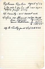 Rebecca Rubin's cemetery account statement from Kneseth Israel, beginning April 15, 1953