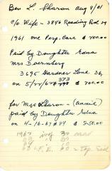 Ben L. Sharon's cemetery account statement from Kneseth Israel, beginning in 1961