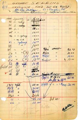 George Serrins's cemetery account statement from Kneseth Israel, beginning in 1941