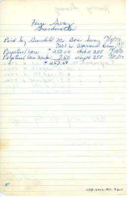 Harry Sway's cemetery account statement from Kneseth Israel, beginning July 16, 1967
