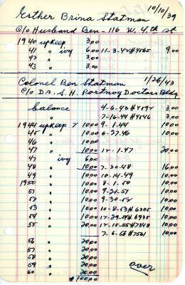 Esther Brina Statman's cemetery account statement from Kneseth Israel, beginning in 1940