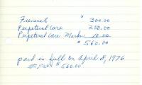 Sarah Tort's cemetery account statement from Kneseth Israel, beginning February 15, 1976