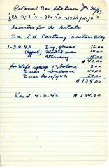 Ben Statman's cemetery account statement from Kneseth Israel, beginning January 20, 1943