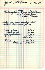 Zisel Statman's cemetery account statement from Kneseth Israel, beginning January 17, 1950