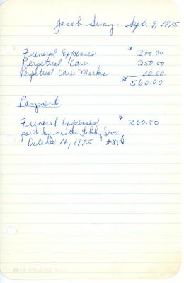 Jacob Sway's cemetery account statement from Kneseth Israel, beginning September 20, 1974