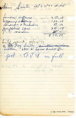 Anna Smith's cemetery account statement from Kneseth Israel, beginning March 2, 1971