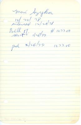 Max Szyka's cemetery account statement from Kneseth Israel, beginning December 26, 1978