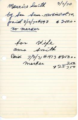 Maurice Smith's cemetery account statement from Kneseth Israel, beginning August 12, 1970